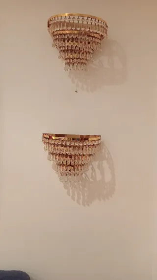 Pareja de apliques de cristal vintage dorados