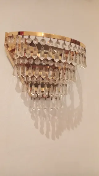 Pareja de apliques de cristal vintage dorados