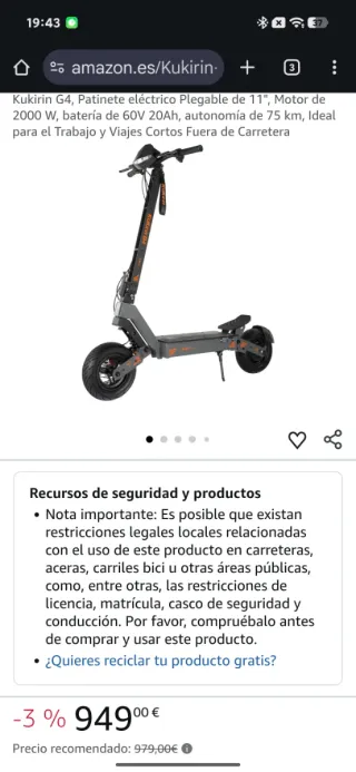 Patinete eléctrico Kukirin G4