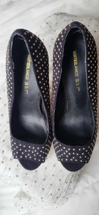 Zapatos de tacon fiesta, negro y dorado 1 uso