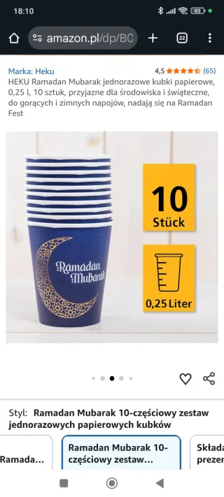 180 Vasos Desechables Ramadán Mubarak