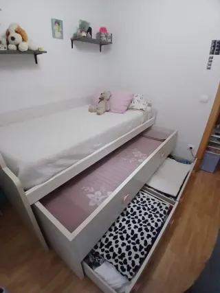 Cama nido 90×190 de madera maciza con cajones