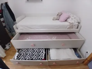 Cama nido 90×190 de madera maciza con cajones