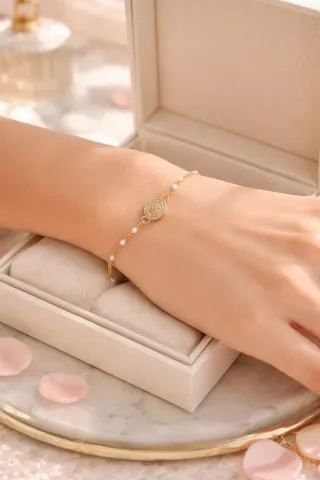 Pulsera Rosario Acero Baño Oro