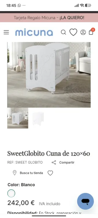 Cuna Micuna madera blanca 60x120