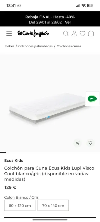 Cuna Micuna madera blanca 60x120