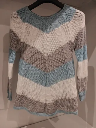 Jersey de punto Chevron azul, gris y blanco