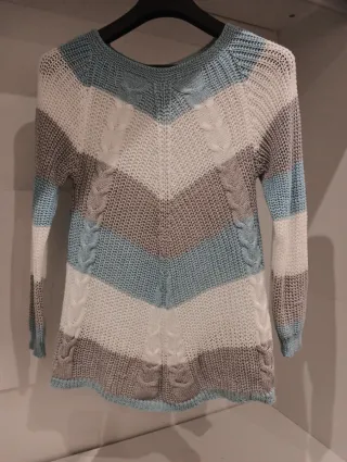 Jersey de punto Chevron azul, gris y blanco