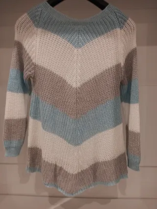Jersey de punto Chevron azul, gris y blanco