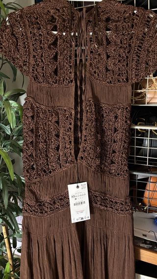 Vestido Zara Crochet Marrón Talla Única