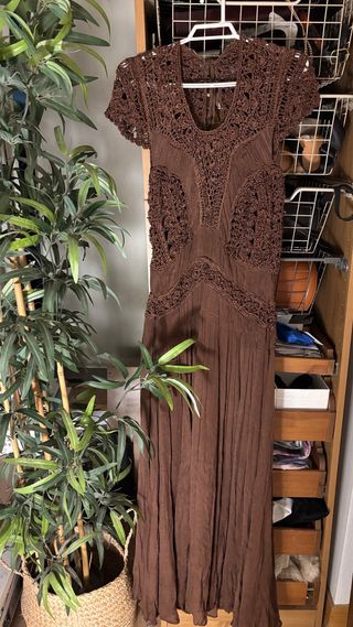 Vestido Zara Crochet Marrón Talla Única