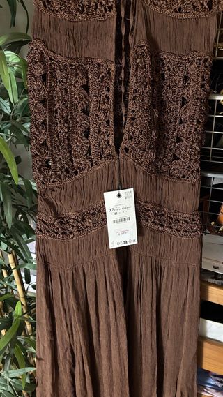 Vestido Zara Crochet Marrón Talla Única