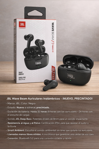 Auriculares JBL Wave Beam Negros - Nuevos