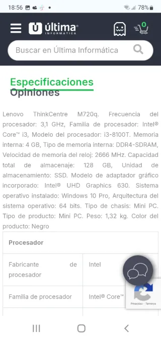 Mini PC Lenovo ThinkCentre M720q i3-8100T