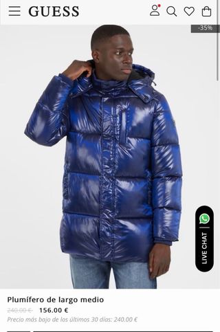 Plumífero Guess largo medio azul