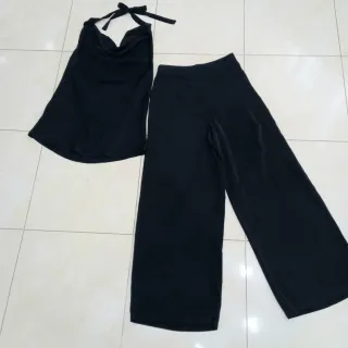 Completo Nero: Top + Pantalone Wide Leg