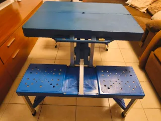 Mesa plegable camping azul