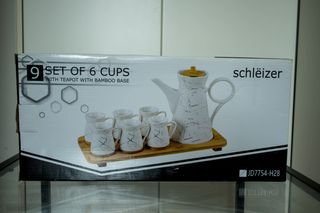 Set teiera con 6 tazze e base bambù