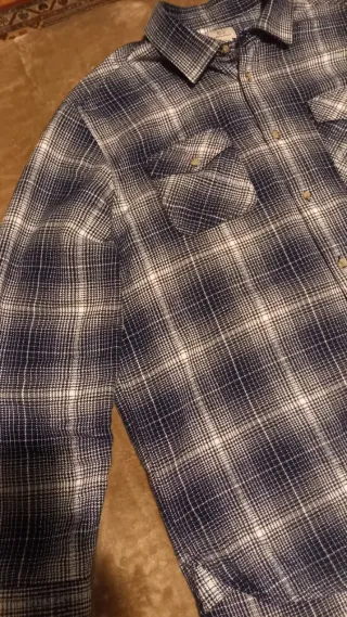 Camisa Franela Woolrich Azul y Blanca