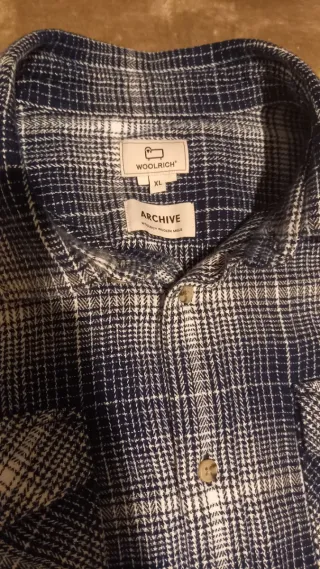 Camisa Franela Woolrich Azul y Blanca