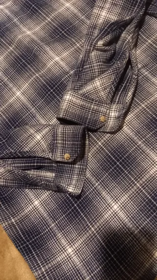 Camisa Franela Woolrich Azul y Blanca