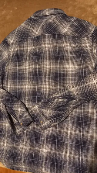 Camisa Franela Woolrich Azul y Blanca