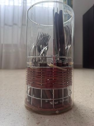 Cubertería mango madera y soporte