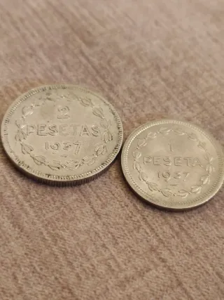 Monedas 1 y 2 Pesetas 1937 Gobierno EUZKADI