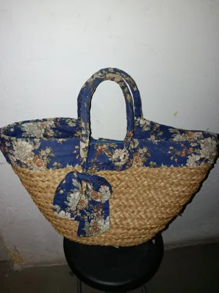 Bolso de paja forrado tela floral