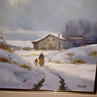 Cuadro al óleo paisaje invierno