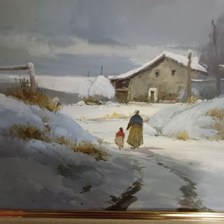 Cuadro al óleo paisaje invierno