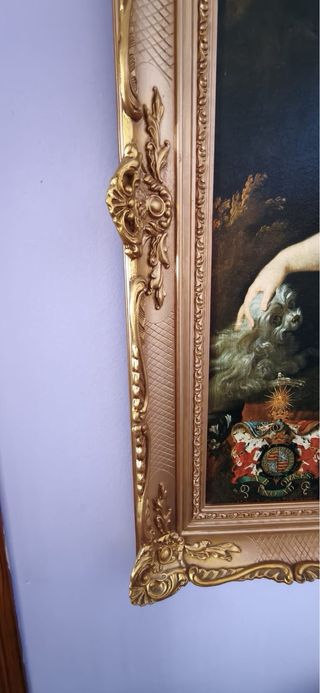 Cuadro antiguo madera pintado a mano grande