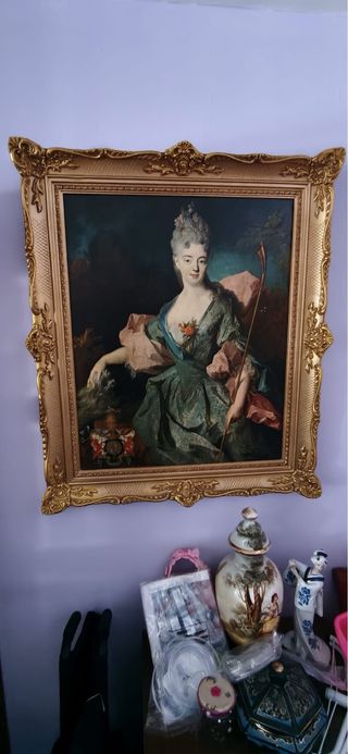 Cuadro antiguo madera pintado a mano grande