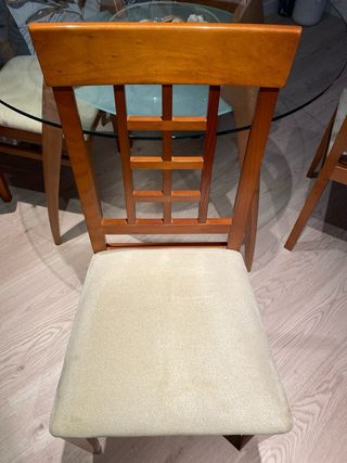 Mesa Comedor Cristal y Madera + 4 Sillas