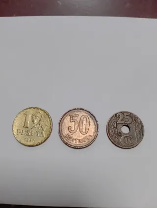 Monedas II República: 1 Peseta 1937, 50 Céntimos,