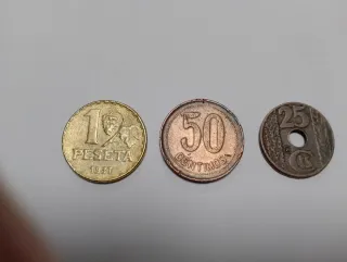 Monedas II República: 1 Peseta 1937, 50 Céntimos,