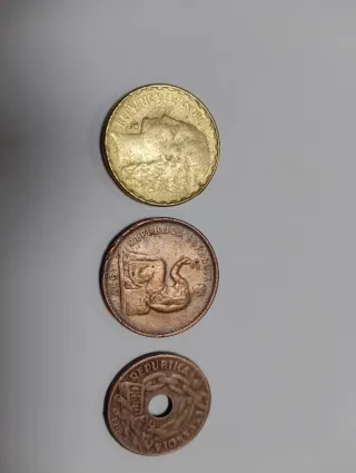 Monedas II República: 1 Peseta 1937, 50 Céntimos,