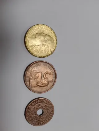 Monedas II República: 1 Peseta 1937, 50 Céntimos,