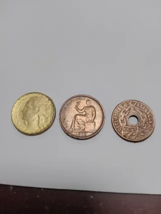Monedas II República: 1 Peseta 1937, 50 Céntimos,