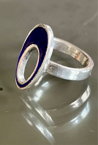 Anello vintage argento 925 smalto blu