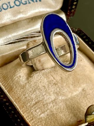 Anello vintage argento 925 smalto blu