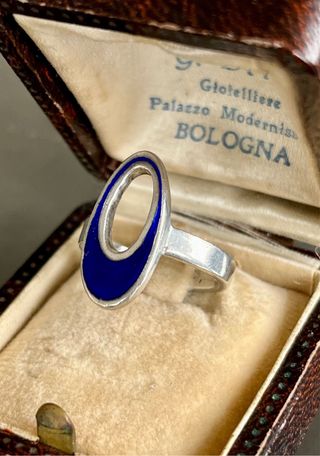 Anello vintage argento 925 smalto blu