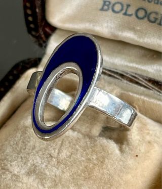 Anello vintage argento 925 smalto blu
