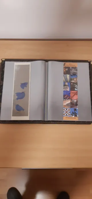 Álbum de fotos marrón con detalles dorados