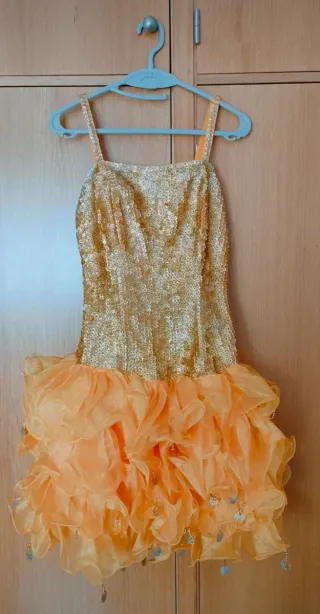 Disfraz lentejuelas dorado y naranja