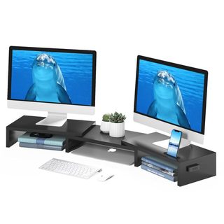 Soporte Monitor Doble Madera Negro/Marrón