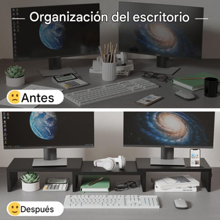 Soporte Monitor Doble Madera Negro/Marrón