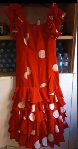 Vestido Flamenca Rojo Lunares Blancos