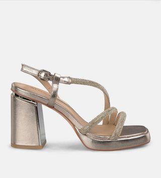 Sandalias de fiesta doradas con pedrería