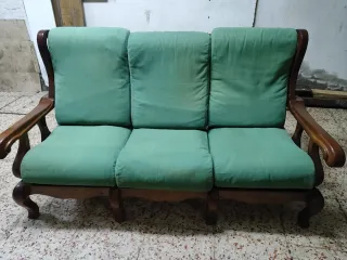 Sofá de 3 plazas madera y tela